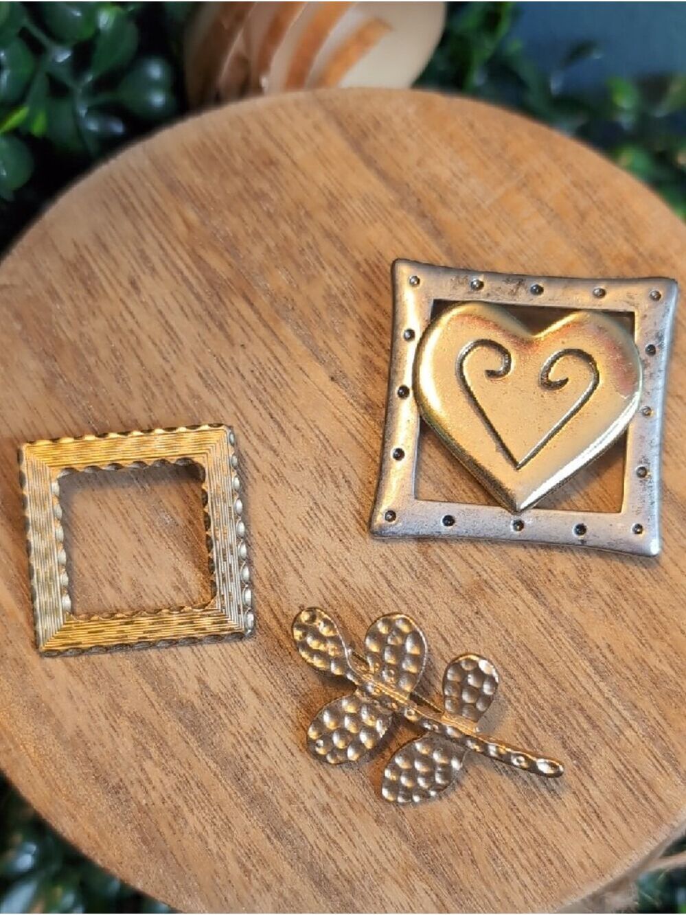 Style & Co. Gold and Silver Mixed Metal Brooch Set - Heart, Square, Leaf